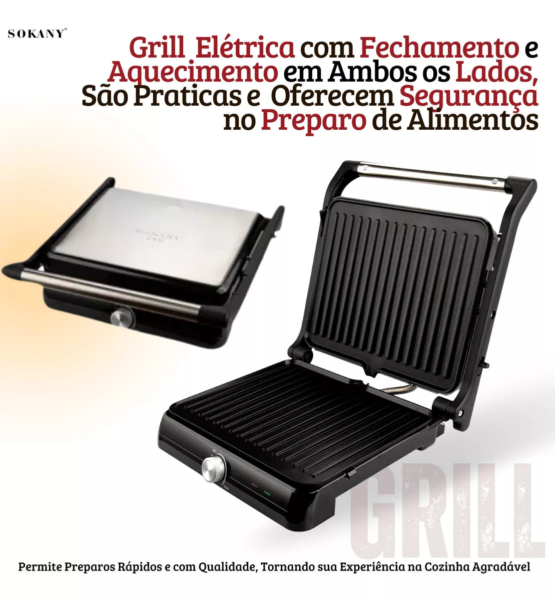 Grill Multifuncional Elétrico Chapa Aço Inox Antiaderente 1200W 127V - LGSK59