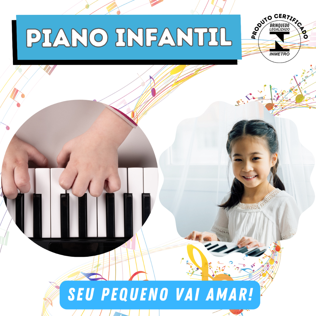 Piano Teclado Infantil Preto 32 Teclas com Microfone Karaokê TH-3633